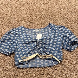 Blue Floral Ruched Crop Top